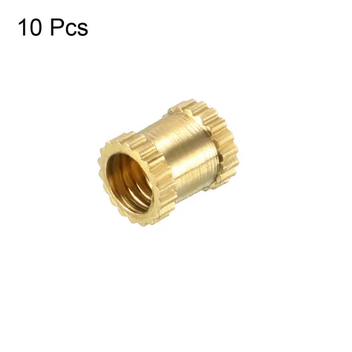 Vista 3 de uxcell Tuercas de inserción moleteadas, 10 piezas M3 x 0.197 in de longitud x 0.157 in de diámetro externo, rosca hembra de latón, tuerca