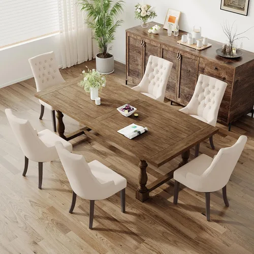 Vista 8 de COLAMY Wingback Tufted Dining Chairs Set of 2, Beige Upholstered Dining Room Chairs with Wood Legs, Kitchen Chairs for Home Kitchen