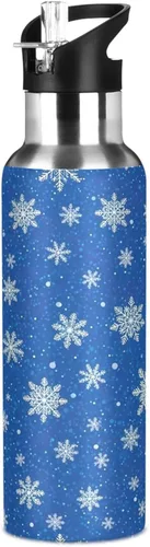 Vista 8 de White Snowflakes Blue Stainless Steel Vacuum Insulated Water Bottle 20 Oz Leakproof Water Bottles, BPA-Free Sport Water Bottle Insulated