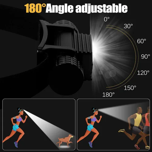 Vista 6 de Linterna frontal recargable, 2000 lúmenes, lámpara LED súper brillante para adultos, IP67 impermeable recargable con 9 modos, linterna de cabeza