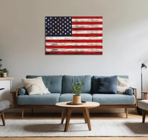 Vista 5 de SKASNFAI Arte rústico de pared con bandera estadounidense motivacional patriótica de Estados Unidos, pósteres de lienzo para sala de estar, imagen