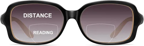 Vista 14 de JM Gafas de Lectura Bifocales Clásicas Rectangulares Elegantes Gafas de Sol Lectoras para Mujeres Todo Negro +1.25