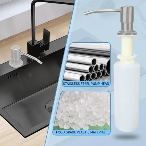 Vista 5 de Dispensador de jabón para platos para fregadero de cocina de níquel cepillado, dispensador de jabón para debajo del fregadero con cabezal de bomba