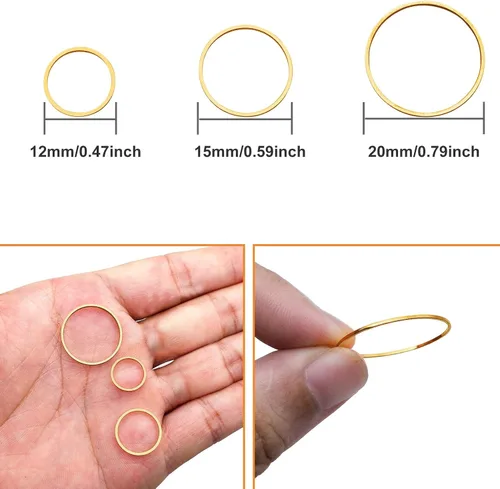 Vista 3 de 70 aros de cuentas para hacer joyas, aretes de aro, accesorios circulares de bisel abierto, marco colgante para manualidades, collar de aretes Oro K