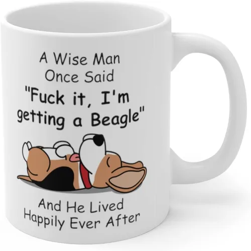 Vista 3 de Taza divertida para mujeres dueñas de mascotas – Taza para café «A Wise Woman Once Said», blanca, 325 ml., Beagle - Sabio hombre 1