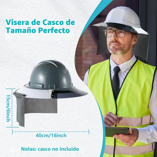 Vista 5 de Feekoon Parasol para sombrero duro con protector de cuello con accesorio de ala completa Casco duro de ala completa, protección UV, malla