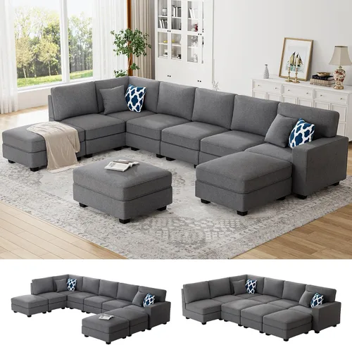 Vista 32 de Legend Vansen - Sofá seccional modular en forma de U con otomano, sofá de esquina reversible moderno para sala de estar (Antracita, 2+3 con otomano)