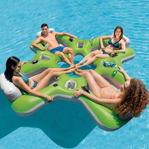 Vista 3 de Intex Lounge Island - Balsa inflable de 4 asientos, de PVC, color verde, 110 x 110 x 19 pulgadas
