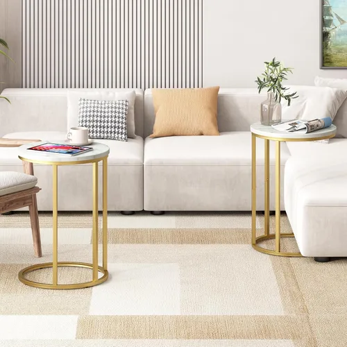 Vista 2 de Function Home Mesa auxiliar de mesa C, mesa auxiliar de sofá en forma de C de mármol, mesas de sofá que se deslizan por debajo, mesa decorativa