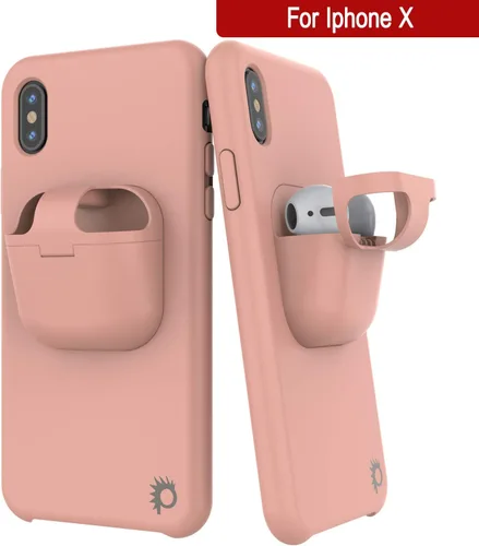 Vista 6 de PunkCase Funda para iPhone X Airpods (Serie CenterPods) Funda delgada y duradera 2 en 1 diseñada para iPhone X (5.8 pulgadas) Protege tu Rosado