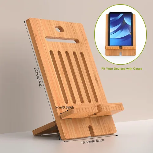 Vista 3 de Pezin & Hulin Soporte ajustable de bambú para tableta, soporte para teléfono celular de escritorio compatible con Pad Air/Pro/Mini, lector