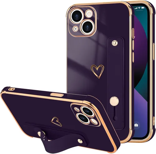 Vista 99 de LLZ.COQUE Funda compatible con iPhone 12 para mujeres y niñas, parachoques chapado de lujo con bonito diseño de corazón de amor, soporte de correa