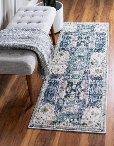 Vista 9 de Unique Loom Sumter Collection - Alfombra Aiken (2 x 6 pies, color rosa y azul)