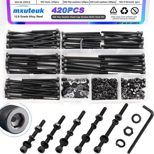 Vista 11 de mxuteuk Juego de tornillos M5 de 185 piezas, kit de tuercas, pernos y tornillos de cabeza hexagonal M5, pernos de acero de aleación de grado 12.9