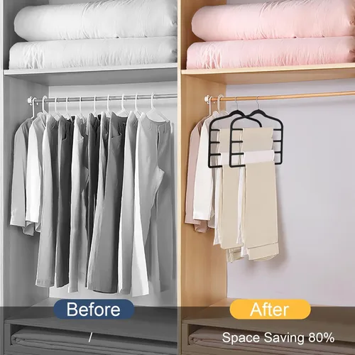 Vista 5 de Tinfol Percha de terciopelo para pantalones que ahorra espacio, 4 perchas de terciopelo negro sin seda con gancho, perchas ultra finas de varios
