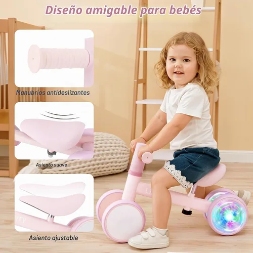 Vista 4 de Liberry Bicicleta de equilibrio para bebés con ruedas iluminadas de 1, 2, 3 años, sin pedales, 4 ruedas de silencio, primer juguete de equitación