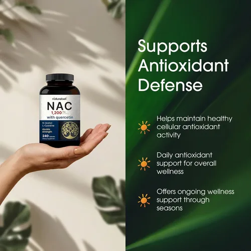 Vista 4 de NatureBell Suplemento NAC de 1200 mg por porción 240 cápsulas, N-acetil cisteína con quercetina Doble fuerza - Apoyo para la salud inmunológica