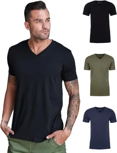 Vista 23 de Camiseta de manga corta con cuello en V para hombre, de algodón suave Sin marca - Blanco