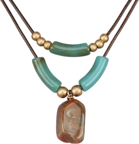Vista 13 de Jeilwiy Collar de cuero para mujer, collar funky, gargantilla de cuerda con colgante, joyería de estilo bohemio