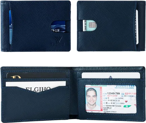 Vista 3 de Cartera plegable de bloqueo RFID compacta funcional para hombres, hecha del cuero genuino más fino
