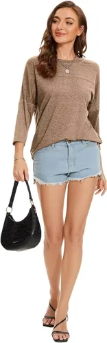 Vista 76 de ZENNILO Camisetas casuales de manga 3/4 para mujer, holgadas, cuello redondo, lindas camisetas básicas