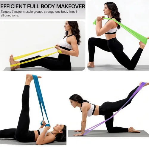 Vista 4 de Bandas de ejercicio, juego de 6 bandas de resistencia para entrenar, juego de bandas de dominadas, equipo de entrenamiento en casa, guía
