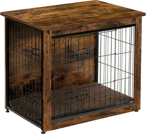 Vista 19 de DWANTON - Perrera con cojín, de madera, con puertas dobles, para interiores, S, M, L, 27.2 pulgadas de largo, negro