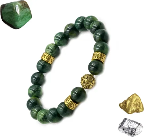 Vista 2 de Kartini Studio Pulsera de jade y oro, pulsera de cuentas de jade verde oscuro y oro, joyería de cuentas de calidad para hombre