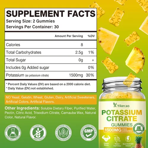 Vista 2 de Gomitas de citrato de potasio de 1500 mg para adultos, mujeres y 1Paquete