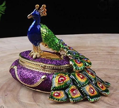 Vista 2 de znewlook Caja redonda de figura de pavo real masculino, joyería de pájaro, joyería de pavo real, caja de baratijas