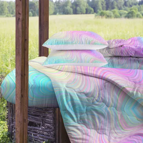 Vista 2 de Sleepwish Colorido juego de edredón arcoíris tamaño Queen para niños y niñas, juego de ropa de cama de 4 piezas rosa, azul, verde con 2 fundas