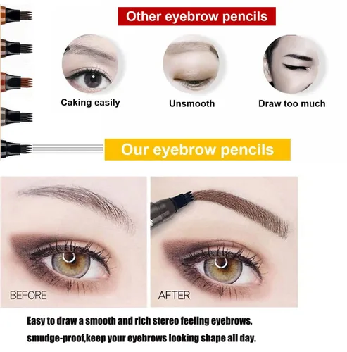 Vista 3 de Lápiz líquido para cejas con 4 bifurcaciones, bolígrafo mágico preciso e impermeable, microblade de 4 puntas, lápiz de cejas de agua con punta