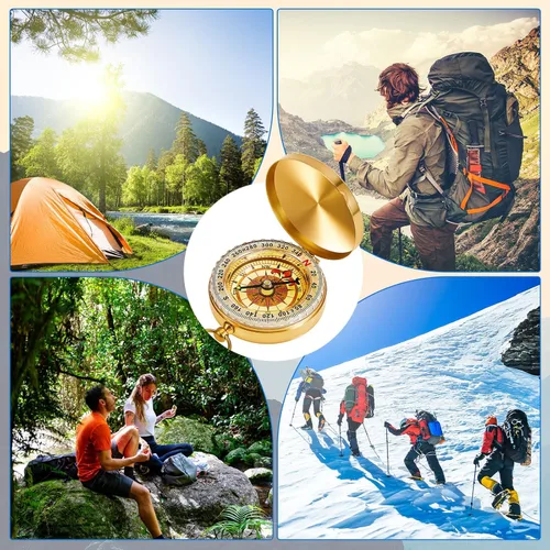 Vista 7 de Dunzy 12 Pcs Camping Survival Compass Glow in the Dark Metal Pocket Compass for Hiking Military Navigation Tool for Hiking Hunting Climbing Camping