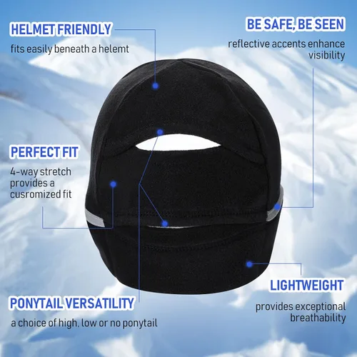 Vista 5 de Gorro reflectante de 3 piezas con forro polar para correr, cola de caballo para mujer, gorro de seguridad con cubiertas para las orejas para clima