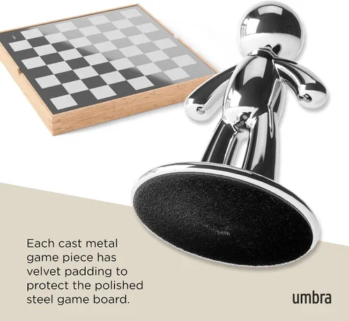 Vista 6 de Umbra Buddy - Juego de ajedrez para niños y adultos, moderno juego de tablero de ajedrez original, hecho de metal con acabado de níquel y titanio