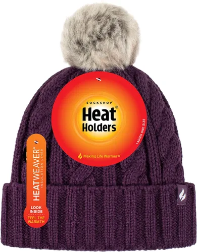 Vista 3 de Gorros térmicos de punto grueso para mujer con pompones