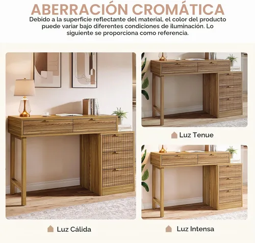 Vista 6 de Tribesigns Escritorio para computadora con 5 cajones, escritorio pequeño reversible con almacenamiento, mesa de estudio de madera vintage, estación
