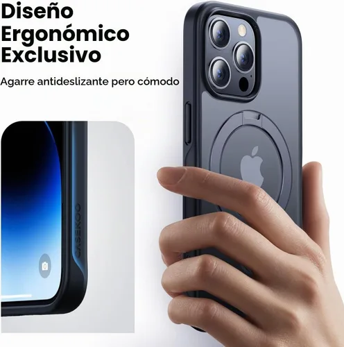 Vista 8 de CASEKOO- Funda para iPhone 15 Pro, c/soporte magnético invisible [protecc. militar contra caídas] [compatible c/MagSafe], a prueba de impactos, Negro