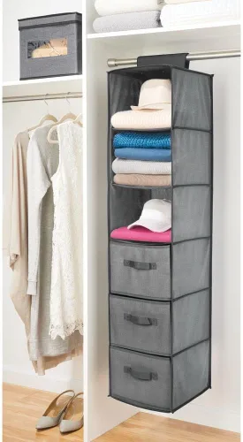 Vista 2 de mDesign Organizador de almacenamiento largo y suave para colgar sobre el armario, con 3 estantes y 3 cajones para ropa, leggings, lencería