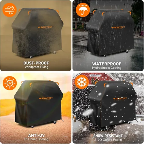 Vista 6 de Cubierta de parrilla para parrilla al aire libre, ajuste universal Oxford impermeable para exteriores, cubierta de gas anti-UV con dobladillo