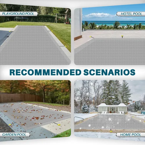 Vista 6 de Coarbor Cubierta de seguridad para piscina de invierno de 8 x 8 pies, rectangular, de malla, duradera, cubierta de seguridad para piscina enterrada