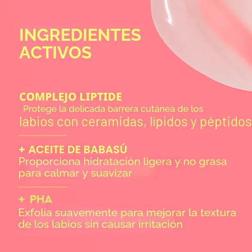 Vista 4 de BYOMA Liptide Lip Mask - Máscara ligera, nocturna - Tratamiento labial con péptidos, aceite de babasú y AHA - Bálsamo hidratante y exfoliante - 0.16