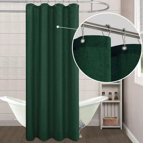 Vista 23 de KOUFALL Cortina de regadera para cubículo de 36 x 72 pulgadas, cortina de regadera pequeña de tela de lino de medio tamaño para autocaravana, verde