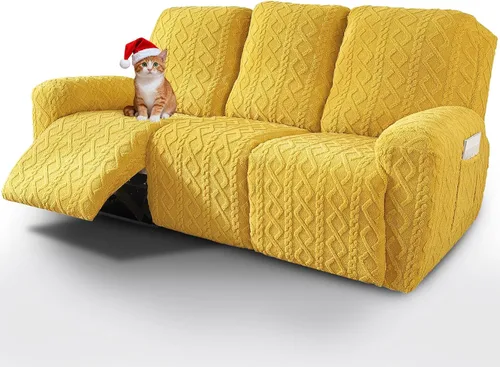 Vista 15 de vctops 6 Piezas Fundas de Sofá Reclinable Loveseat de Felpa con Jacquard Geométrico Suaves Peludas Esponjosas Protector de Muebles Antideslizante