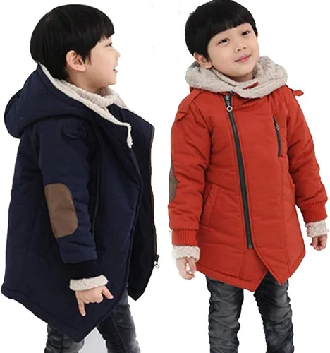 Vista 8 de EISHOW Chamarras gruesas y cálidas con capucha de algodón y forro polar para niños, abrigo con cremallera de invierno
