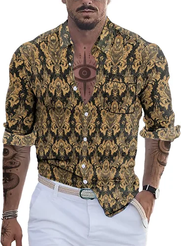 Vista 14 de domirica Camisa de manga larga con botones para hombre, étnica 2025, para verano, hawaiana, playa, casual, vintage, novedosa, ligera