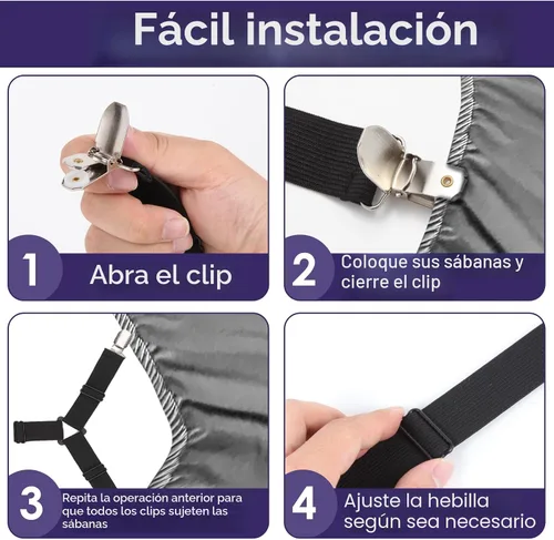 Vista 5 de Luyena Correas para Sábanas de Cama, 6 PCS Correas Seguras y para Sábanas Ajustables para Cama Tamaño Full, Clips Ajustables para Sábanas