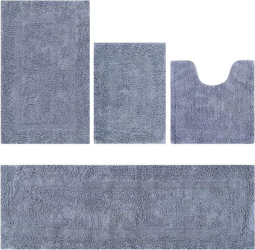 Vista 71 de Better Trends Juego de 4 alfombras de baño de lujo, 100% algodón, suaves, absorbentes de agua, reversibles, lavables a máquina, para decoración