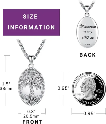 Vista 2 de Eusense Collar con medallón que sostiene imágenes de plata de ley 925 con medallón de fotos para mujeres y hombres, dorado