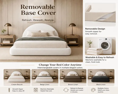 Vista 2 de Cama redonda – Funda lavable con cremallera – Espuma suave tapizada de lino – Modular minimalista moderno – Media luna – Se vende por separado